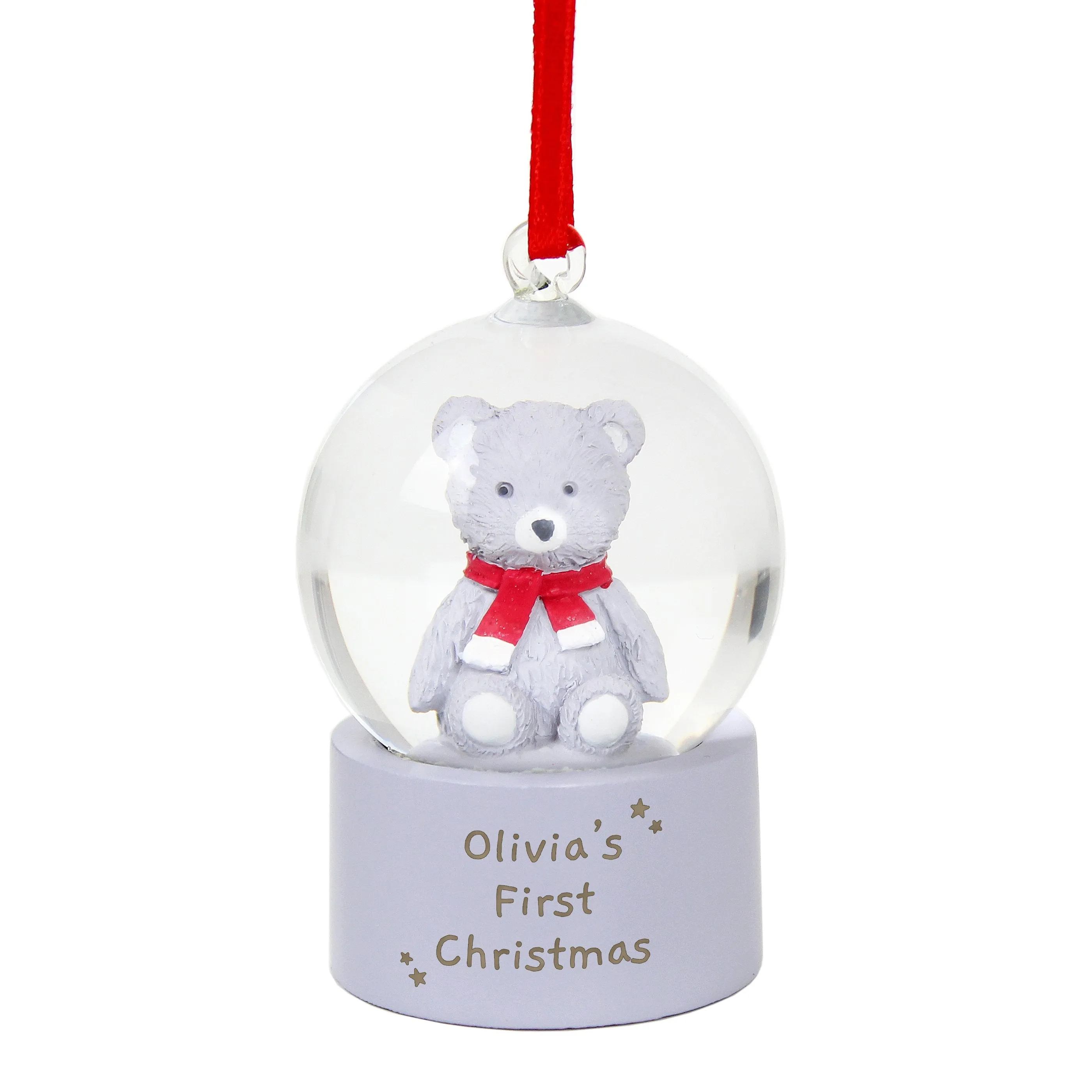 Personalized Teddy Bear Snow Globe Ornament with Glitter - Ideal Christmas Tree Decoration