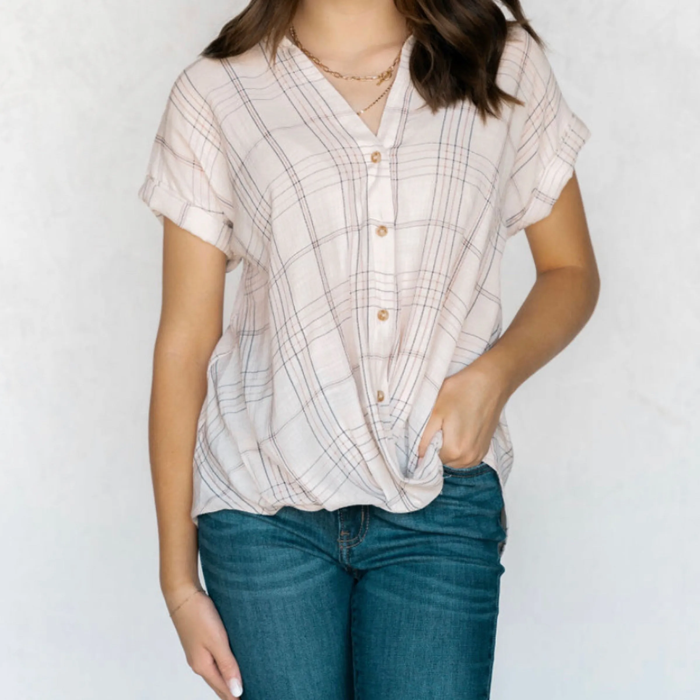 Petite Button Down Draped Top