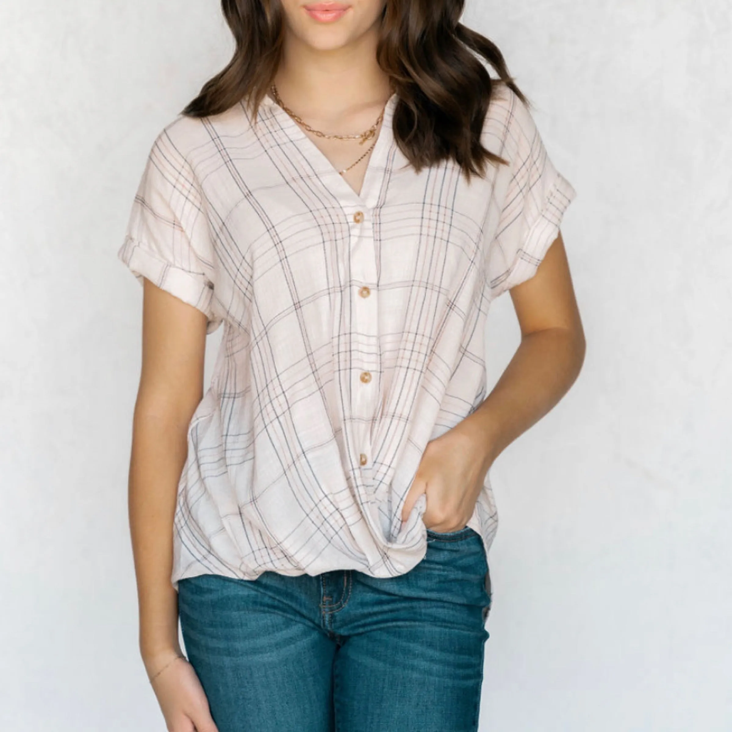 Petite Button Down Draped Top