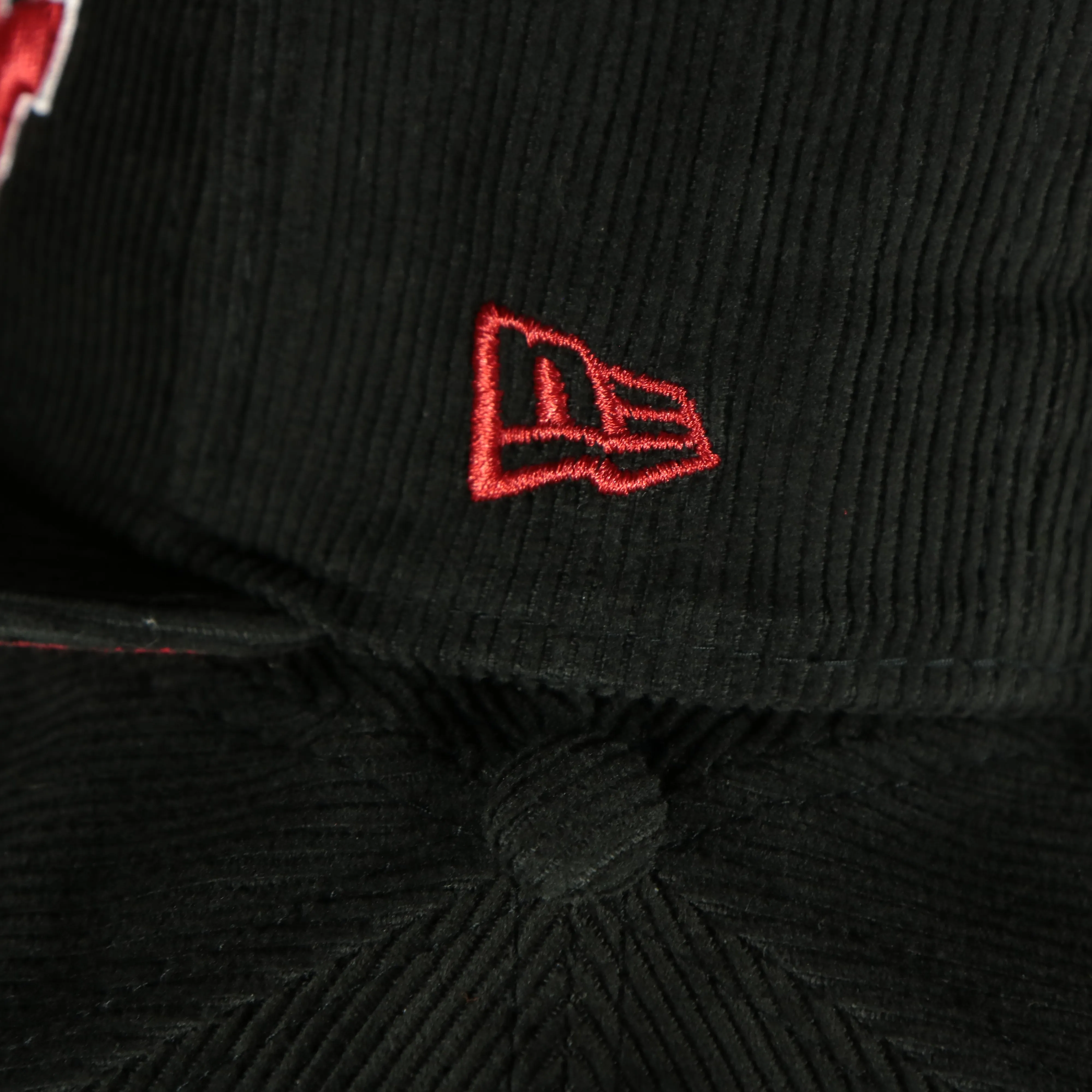 Philadelphia 76ers City Edition Sixers Script Spectrum Side Patch Black Corduroy Red Bottom 59Fifty Fitted Cap