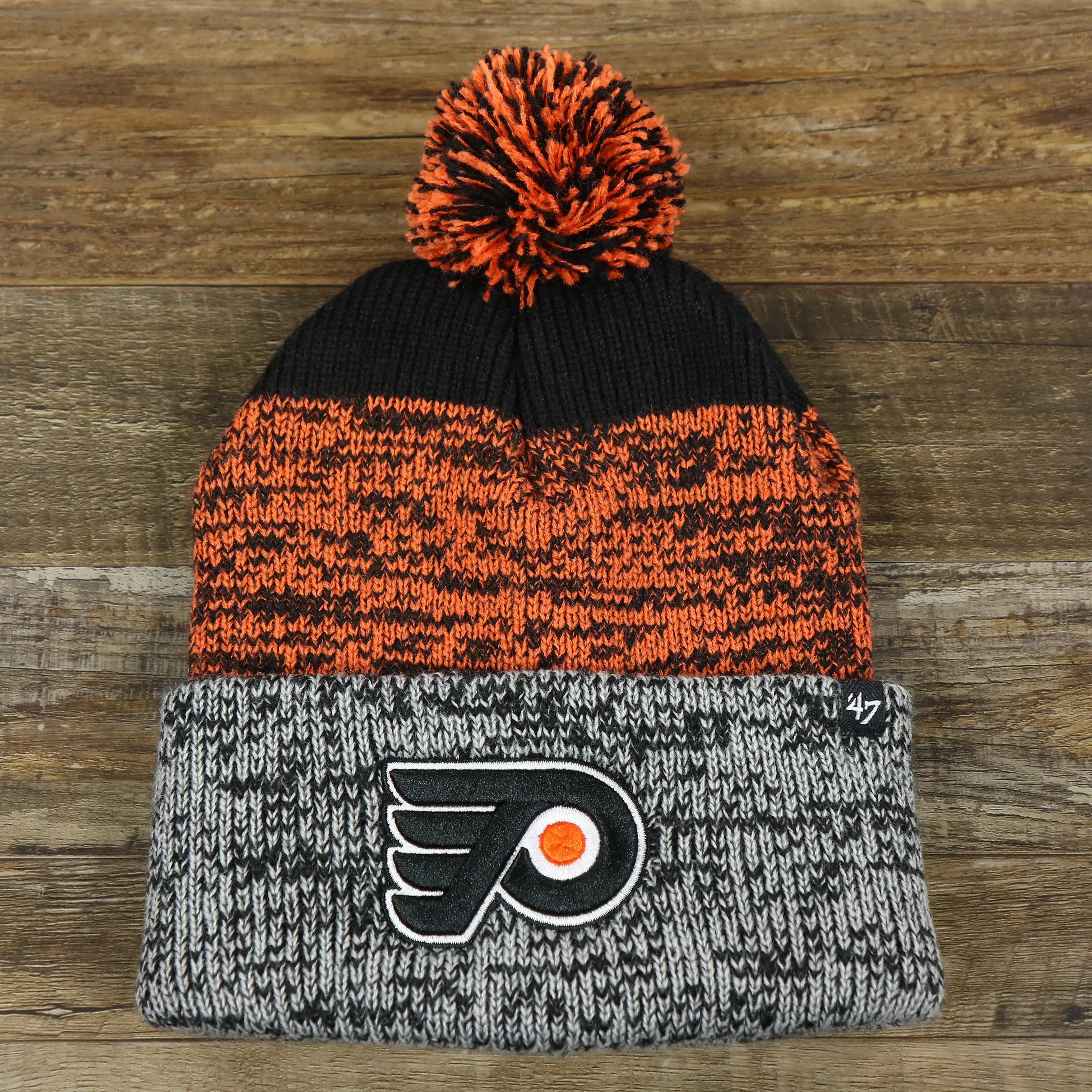 Philadelphia Flyers Knit Winter Beanie - Black, Orange, Gray (with Pom Pom)