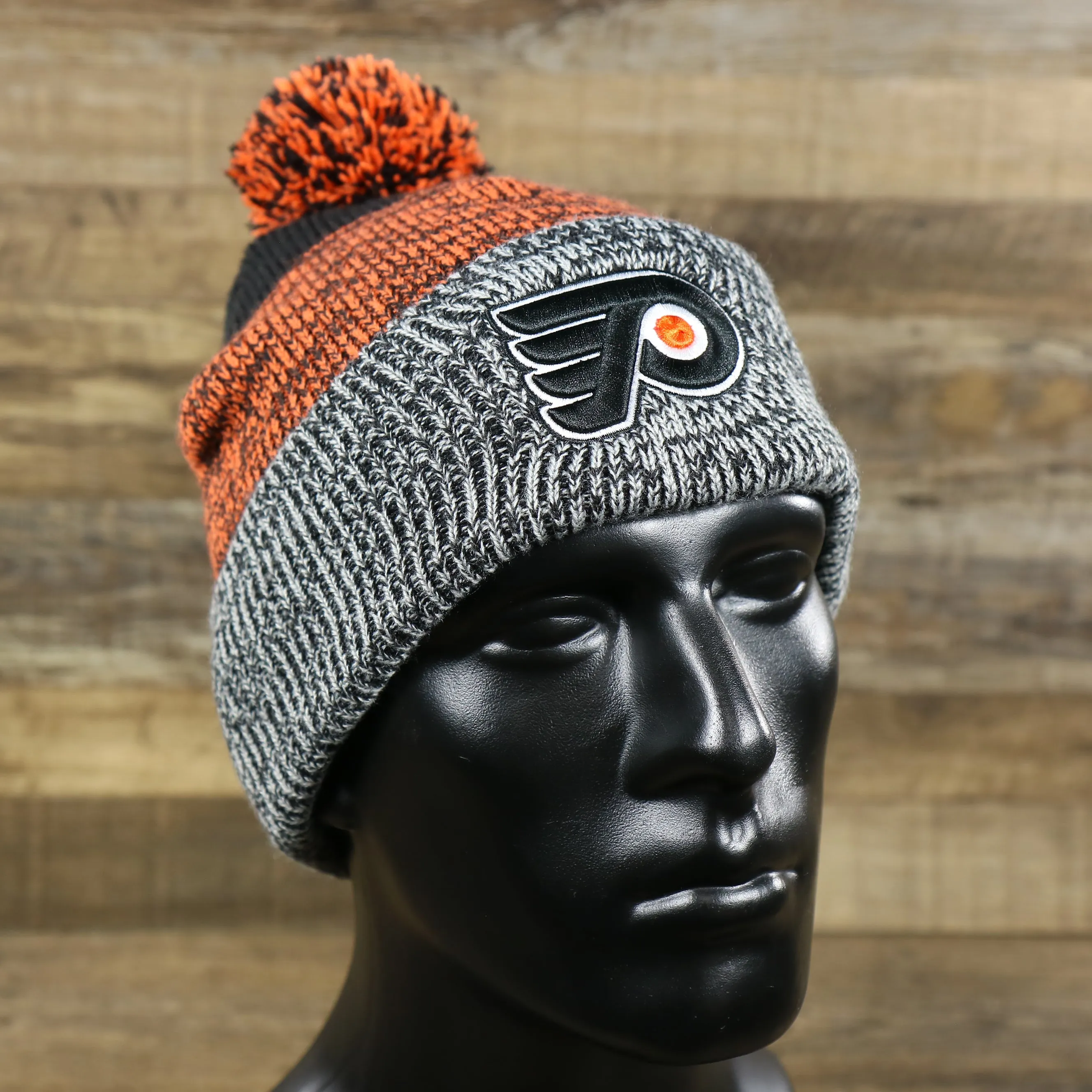 Philadelphia Flyers Knit Winter Beanie - Black, Orange, Gray (with Pom Pom)