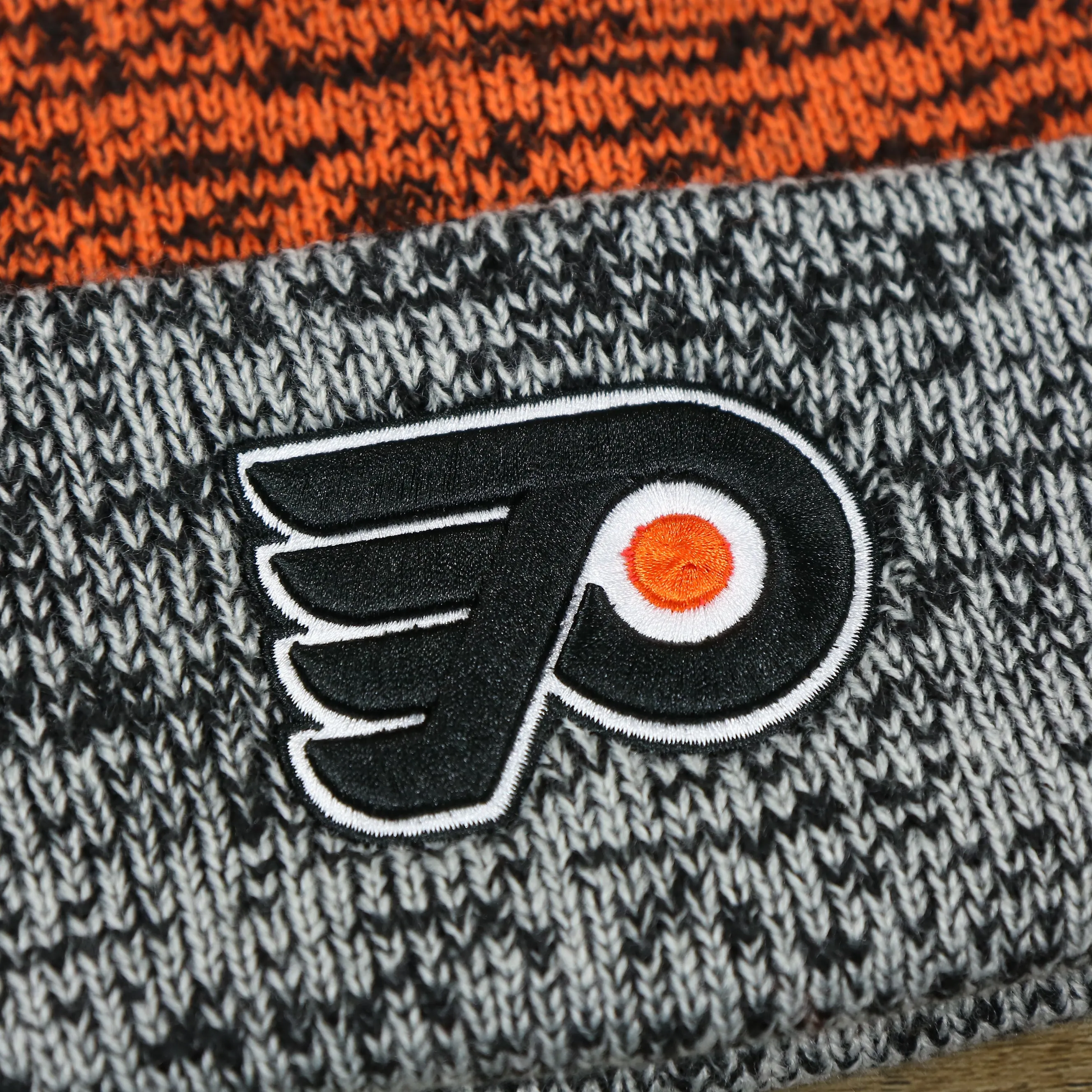 Philadelphia Flyers Knit Winter Beanie - Black, Orange, Gray (with Pom Pom)