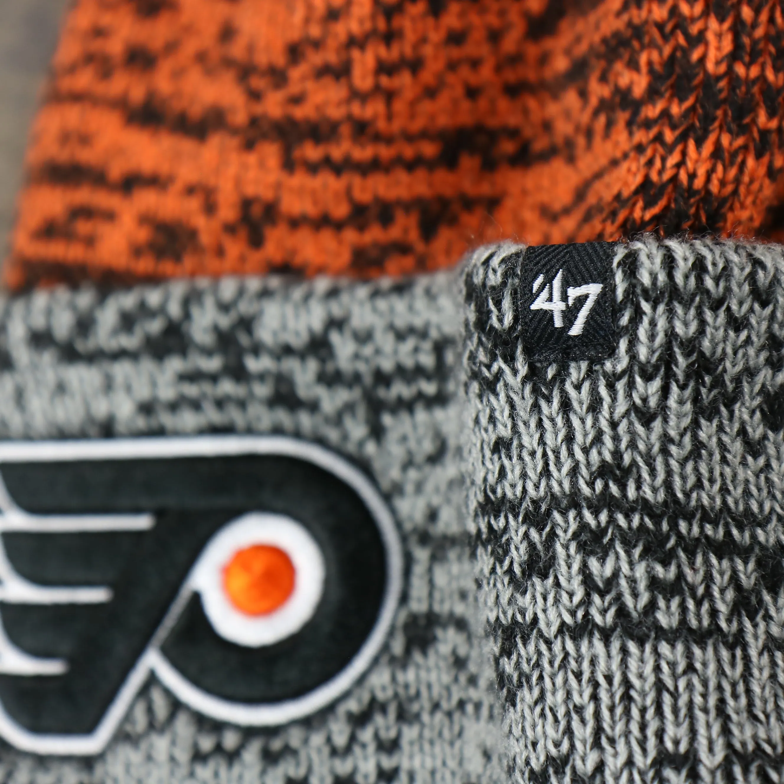 Philadelphia Flyers Knit Winter Beanie - Black, Orange, Gray (with Pom Pom)