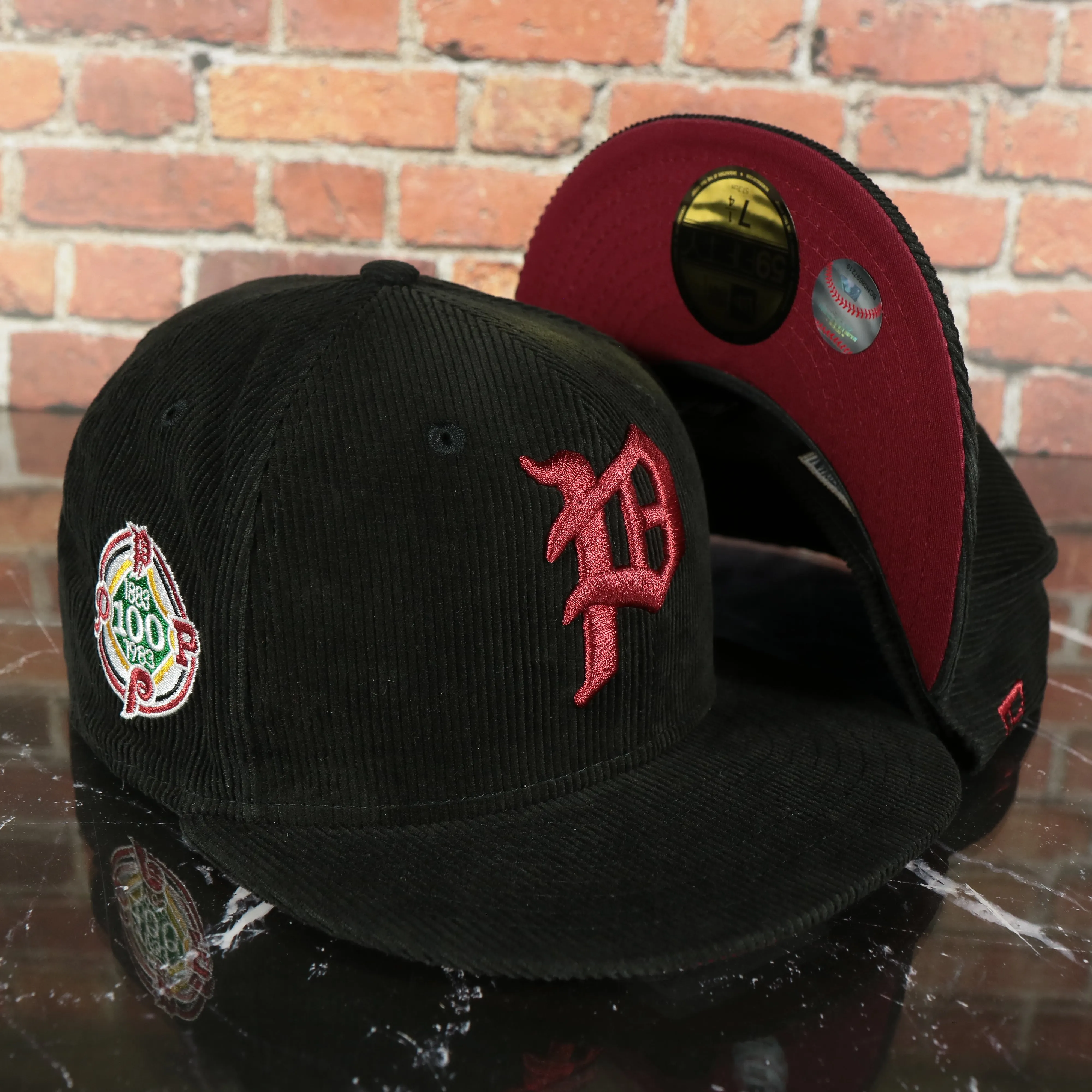 Philadelphia Phillies 100th Anniversary Corduroy Fitted Cap | Maroon Bottom