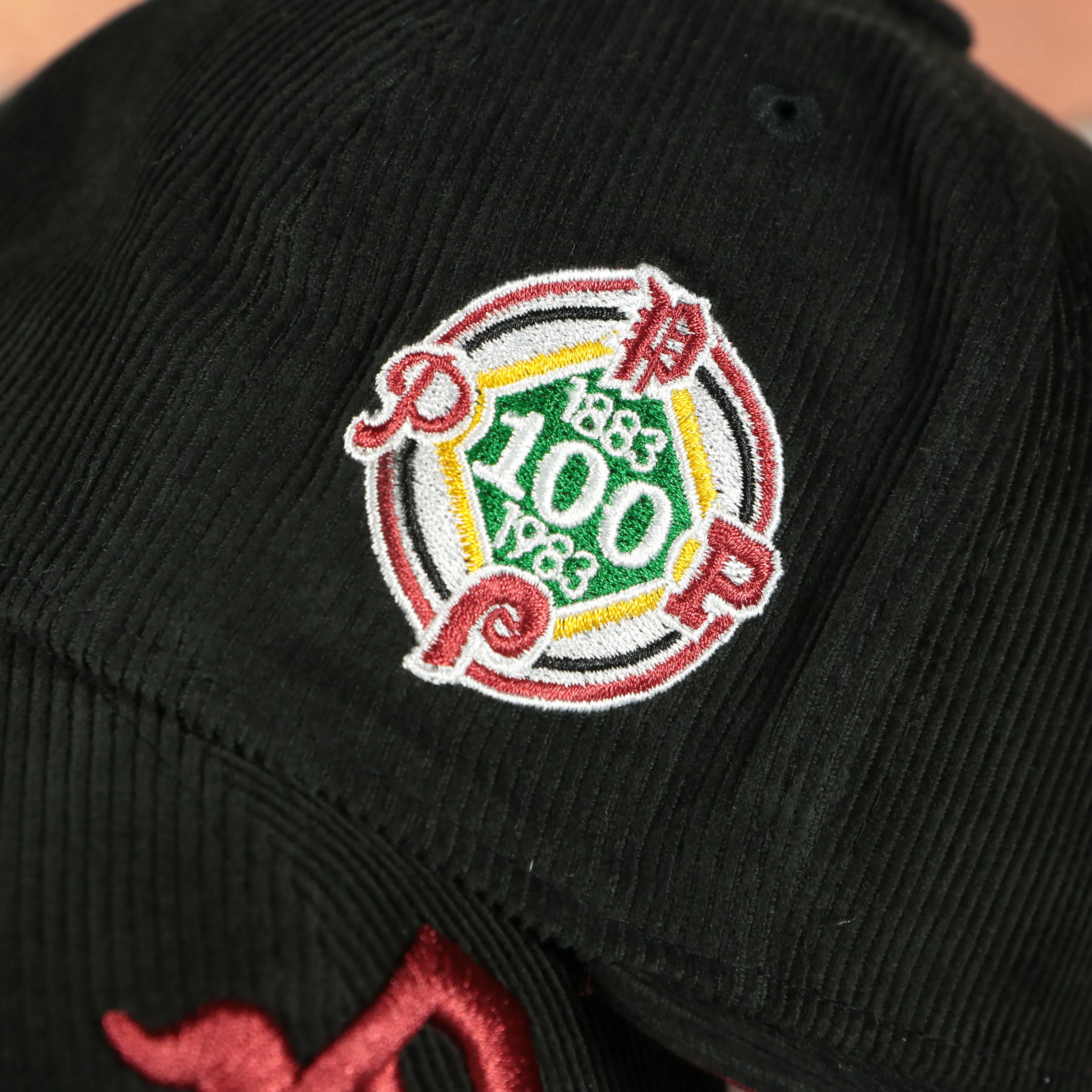 Philadelphia Phillies 100th Anniversary Corduroy Fitted Cap | Maroon Bottom