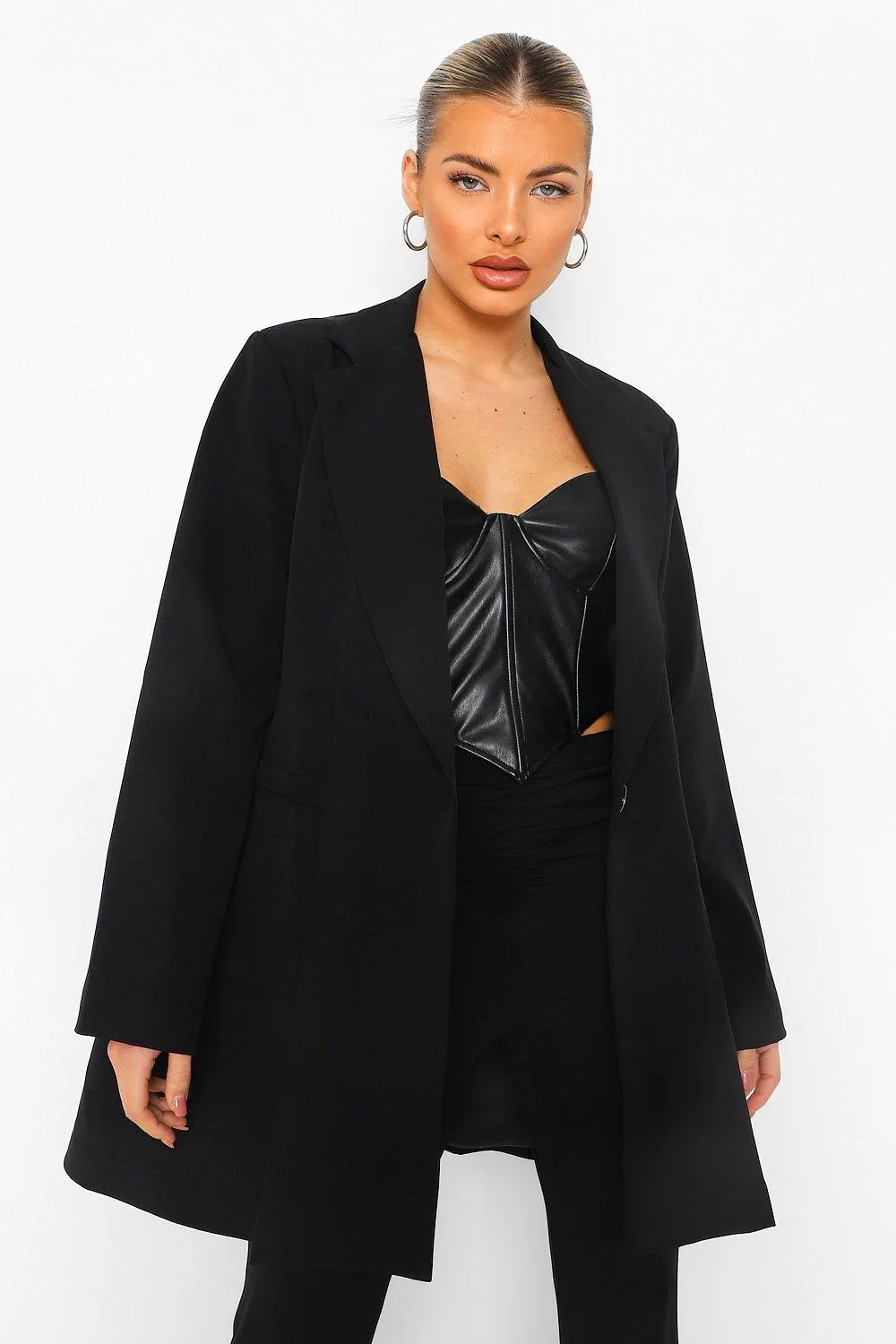 Pleat Front Long Line Oversized Blazer