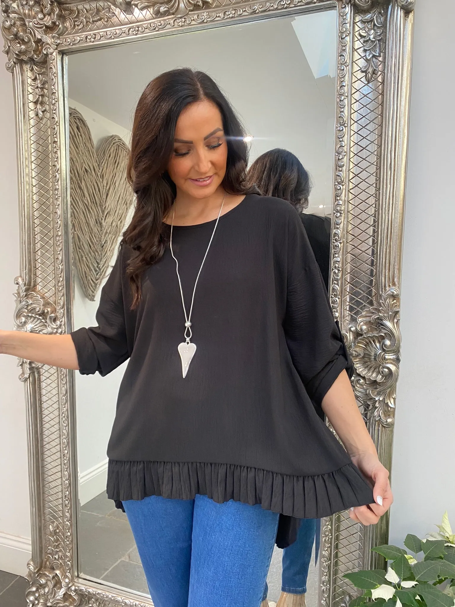 Pleated Ruffle Hem Blouse