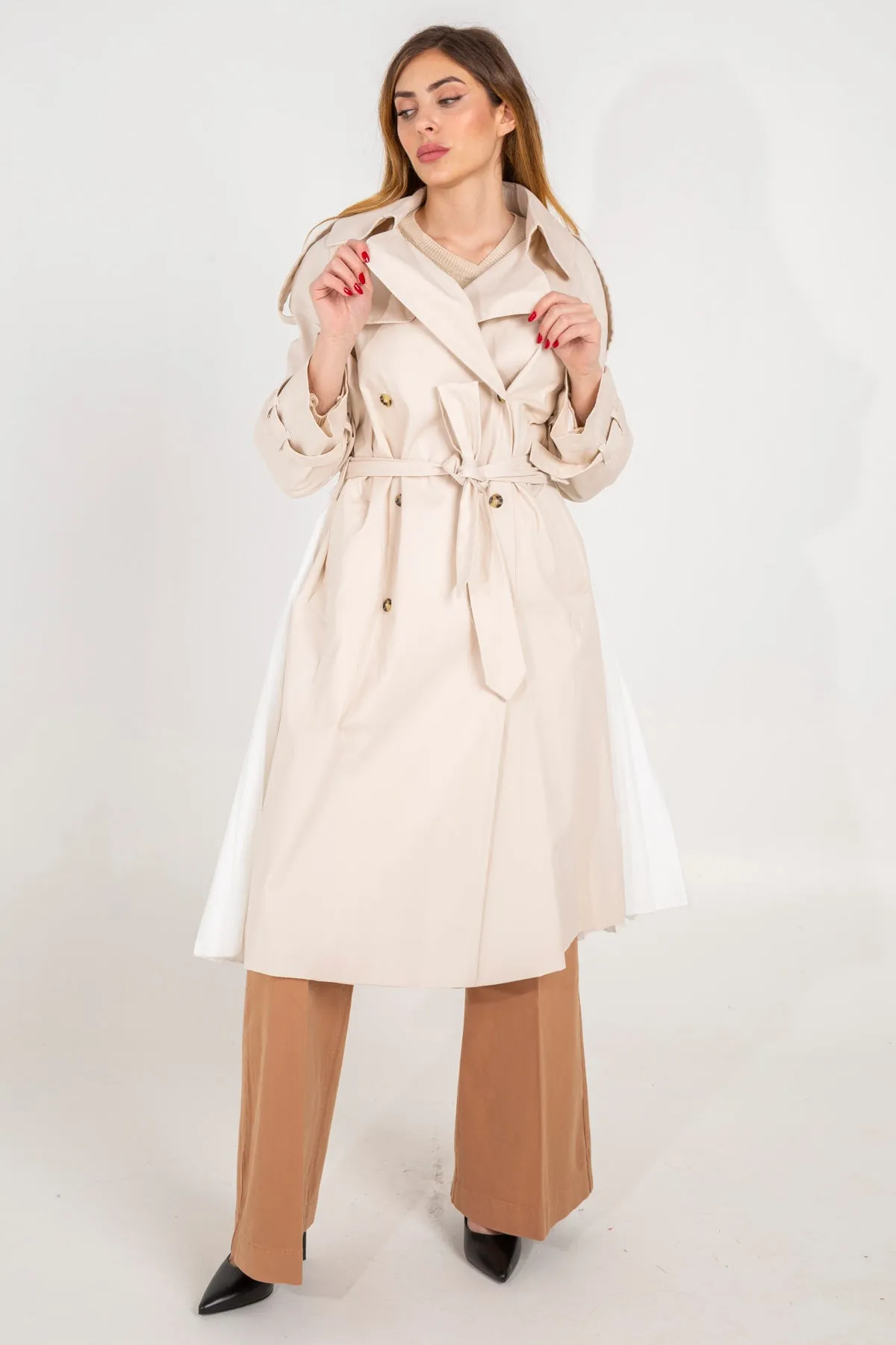 Pleated trench coat.