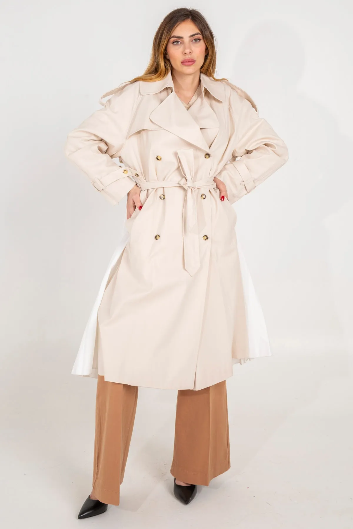 Pleated trench coat.