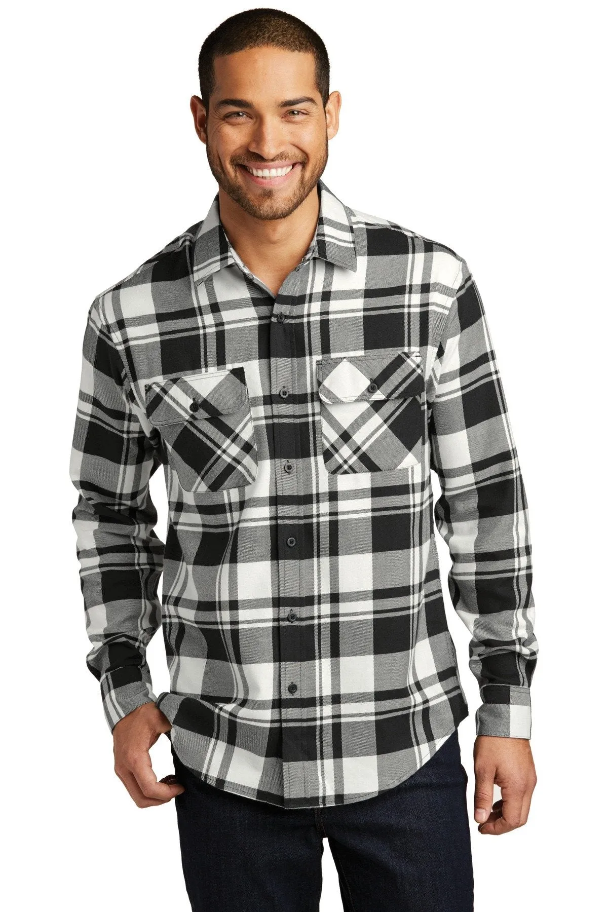 Port Authority Plaid Flannel Shirt W668 Snow White/ Black