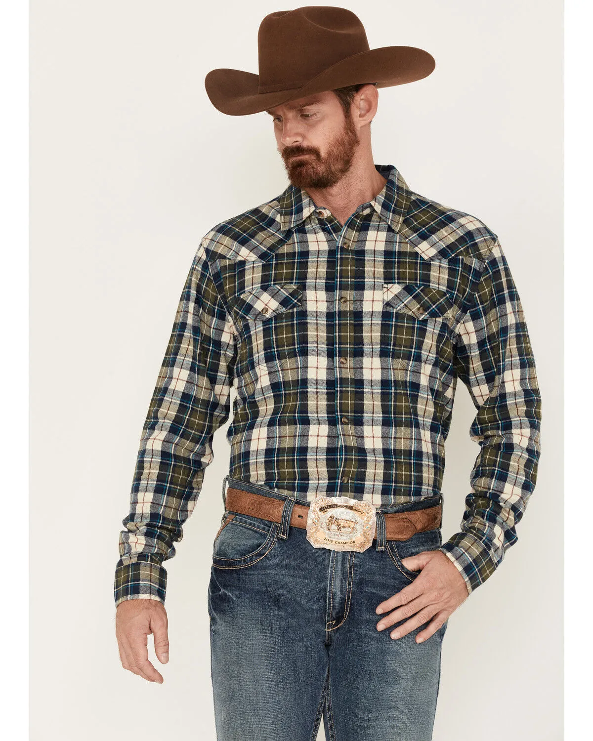 Product Name:  Cody James Men's Buck Plaid Print Long Sleeve Snap Western Flannel Shirt