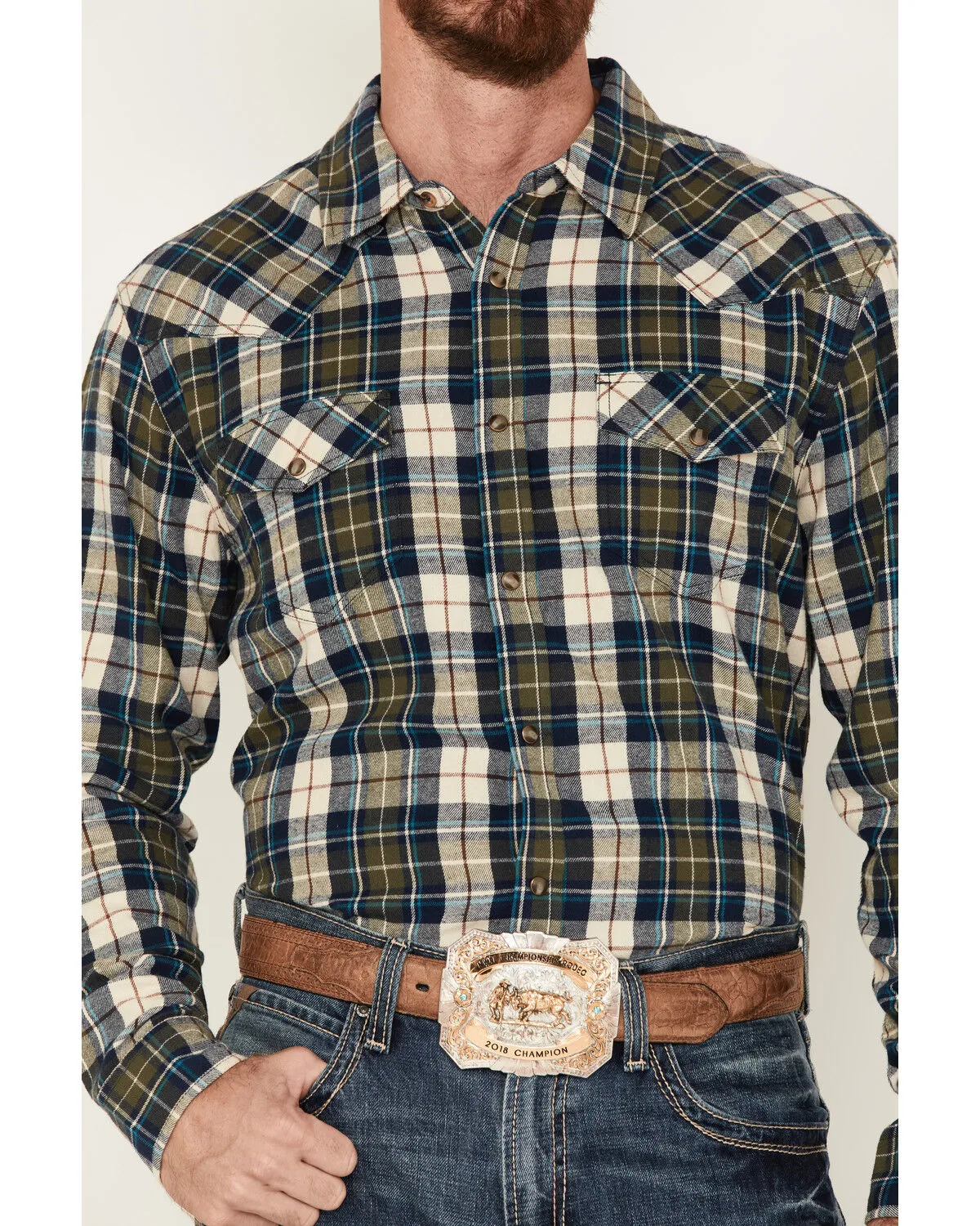 Product Name:  Cody James Men's Buck Plaid Print Long Sleeve Snap Western Flannel Shirt