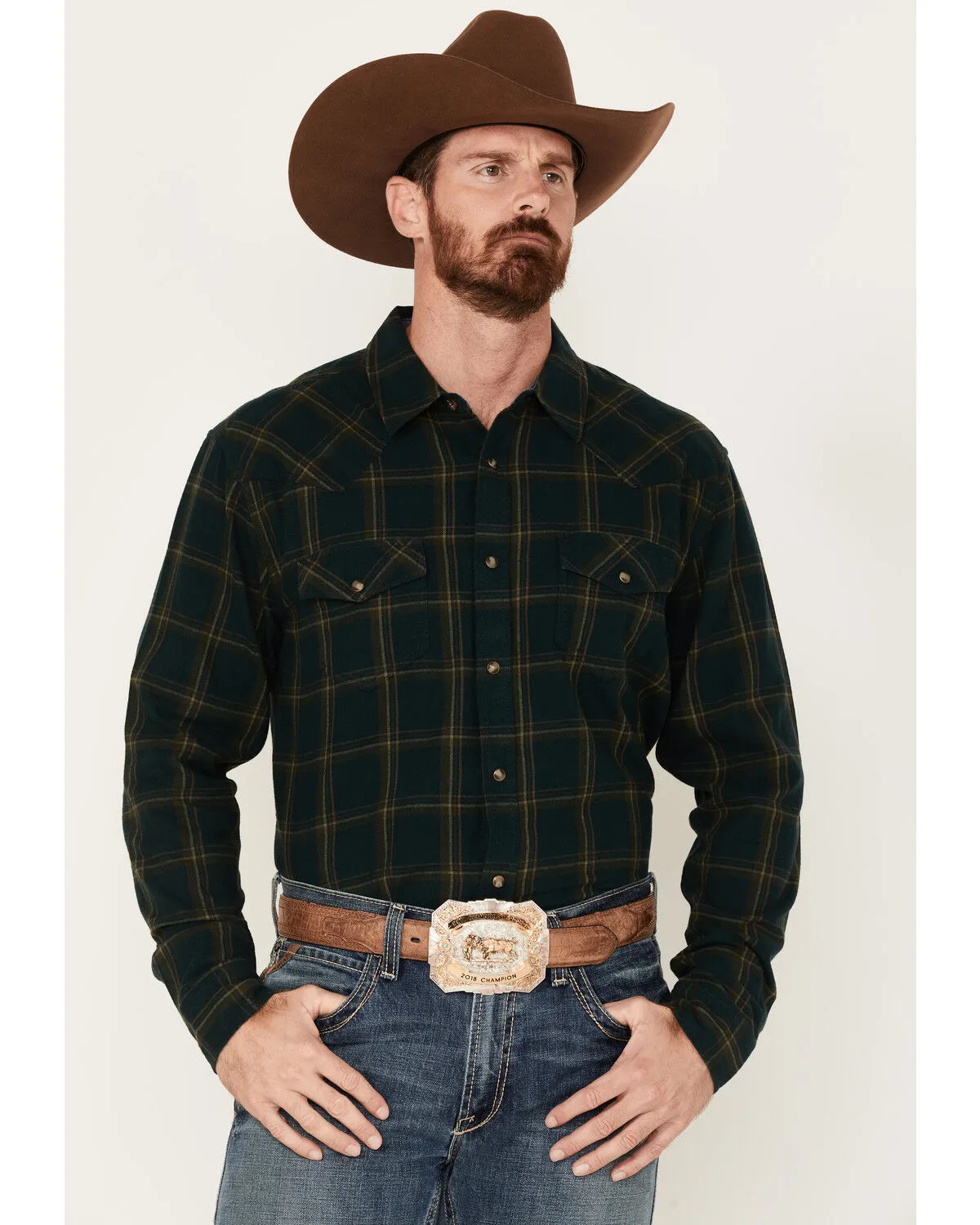 Product Name:  Cody James Men's Yucca Valley Plaid Print Long Sleeve Snap Western Flannel Shirt