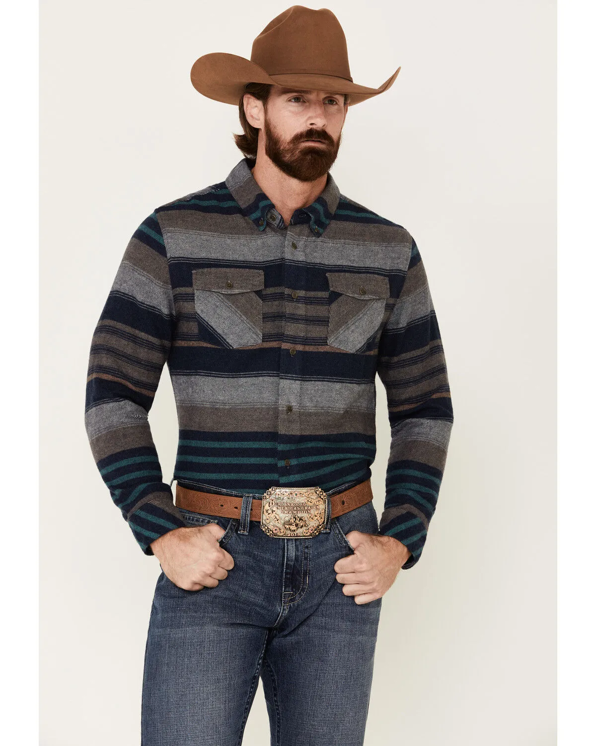 Product Name:  United By Blue Men's Brownstone Responsible Striped Long Sleeve Western Flannel Shirt