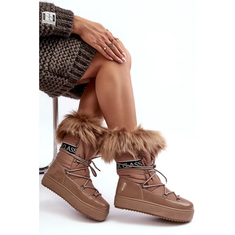 PS1 Women's Lace-Up Snow Boots Dark Beige Santero