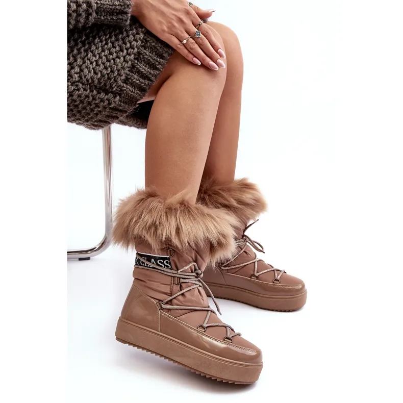 PS1 Women's Lace-Up Snow Boots Dark Beige Santero