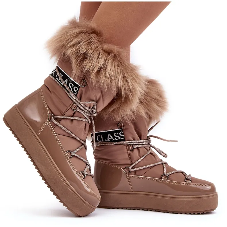 PS1 Women's Lace-Up Snow Boots Dark Beige Santero