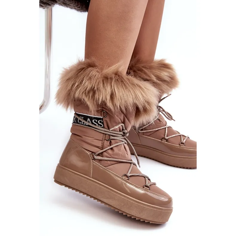 PS1 Women's Lace-Up Snow Boots Dark Beige Santero