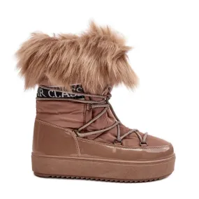 PS1 Women's Lace-Up Snow Boots Dark Beige Santero