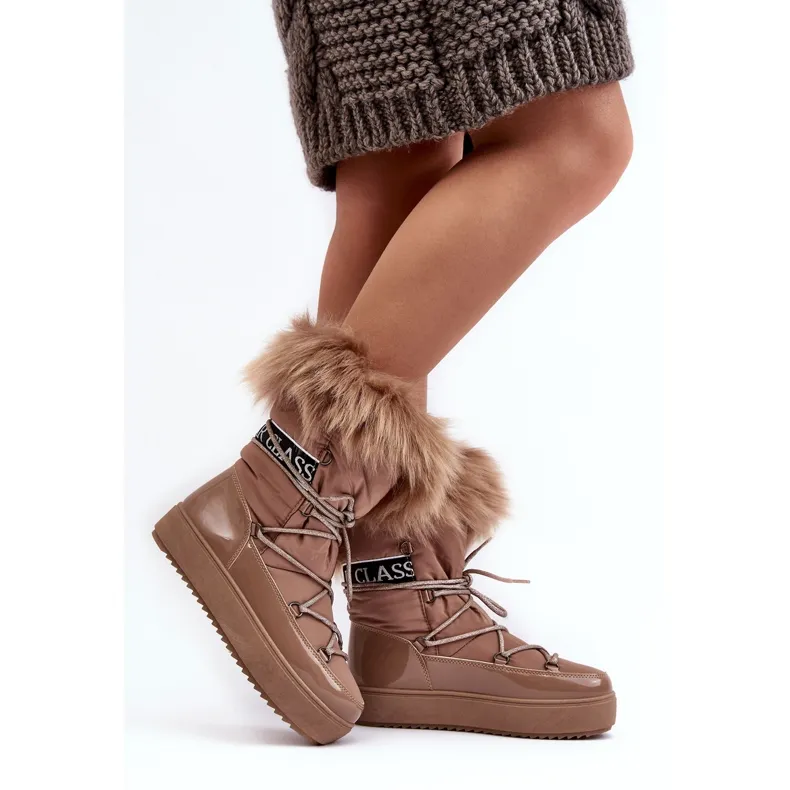 PS1 Women's Lace-Up Snow Boots Dark Beige Santero