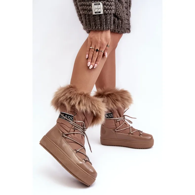 PS1 Women's Lace-Up Snow Boots Dark Beige Santero