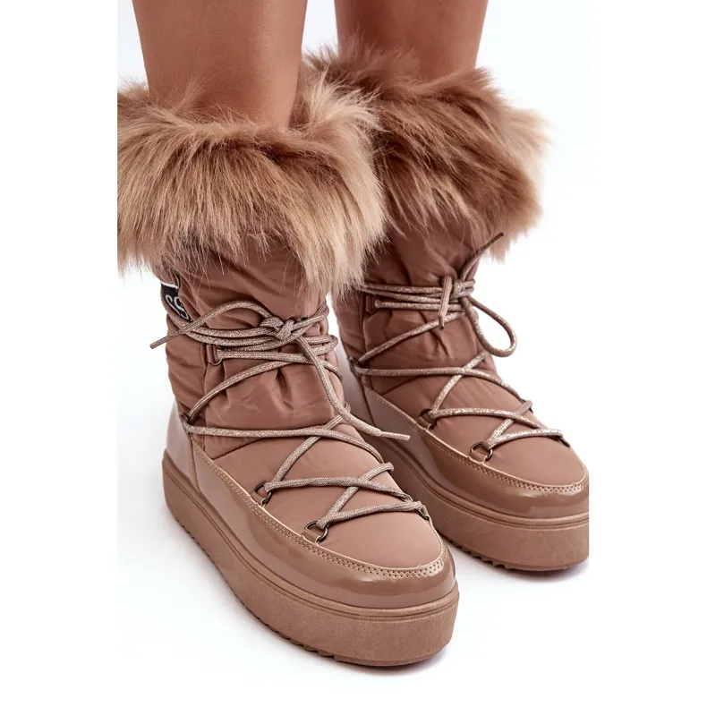 PS1 Women's Lace-Up Snow Boots Dark Beige Santero