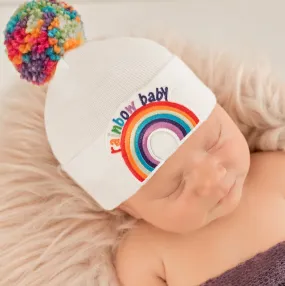 Rainbow Pom Beanie Hat - Result: Colorful Winter Hat with Pom