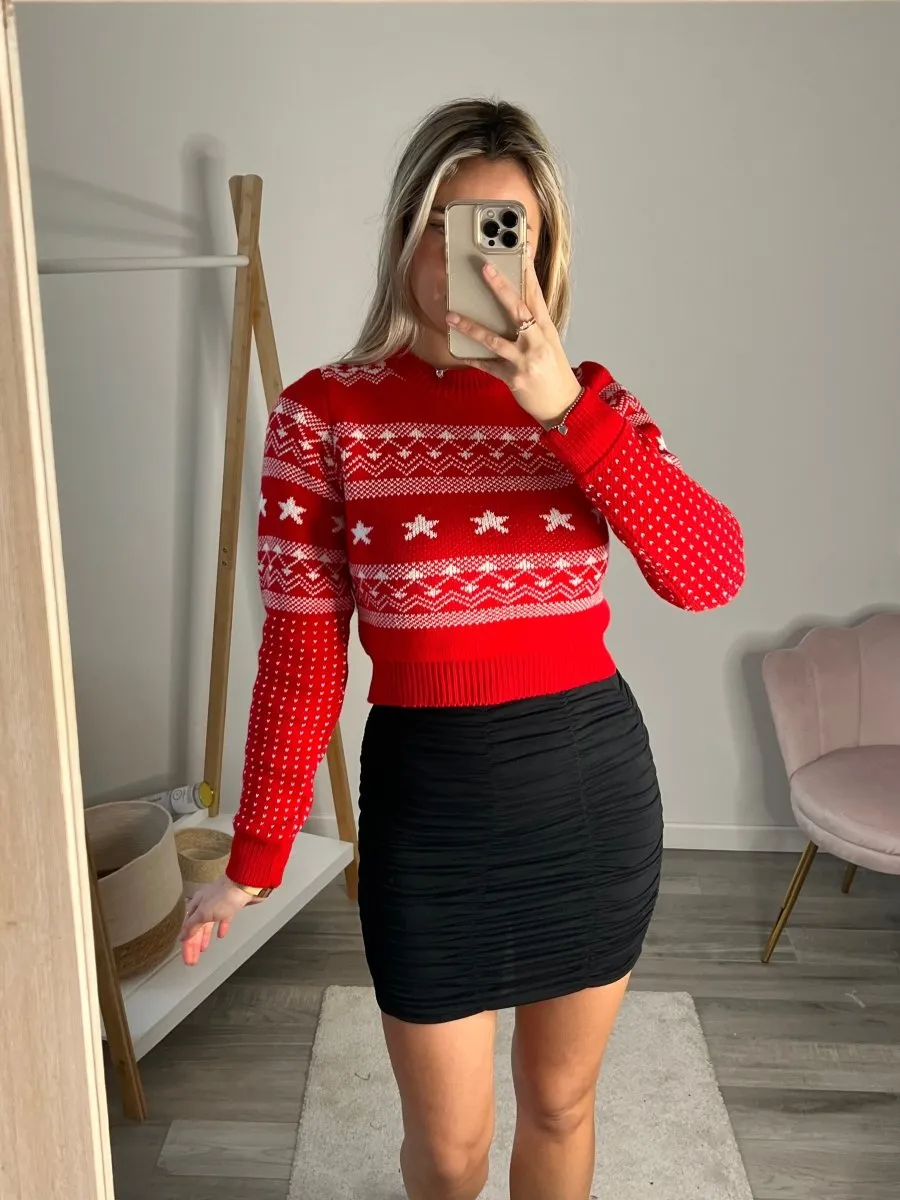 red winter sweater