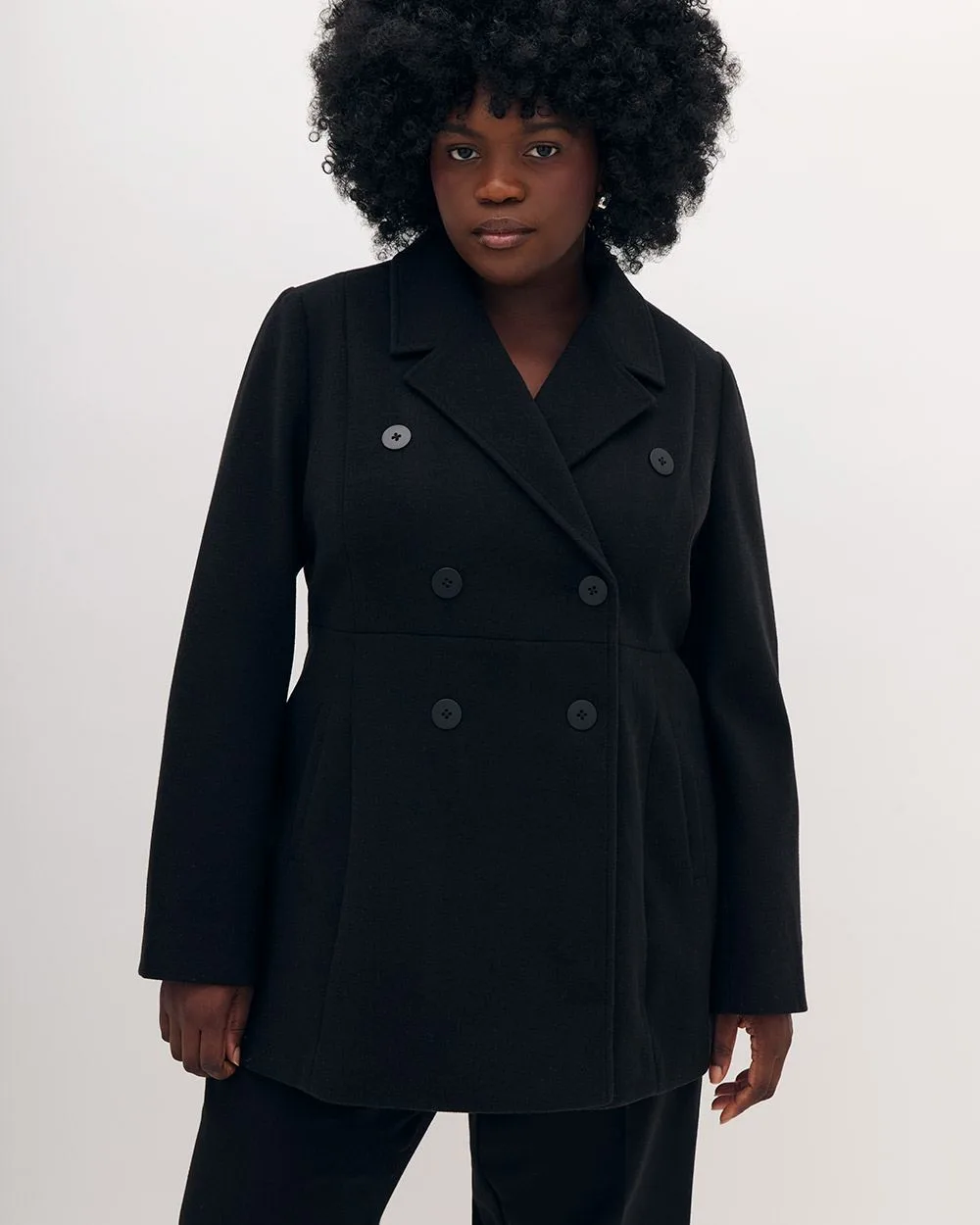 Responsible, Short Black Military Wool Coat - Addition Elle