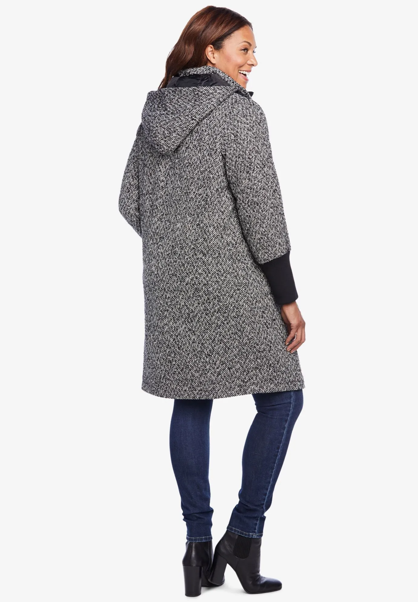 Rib-Knit Trim Wool Coat