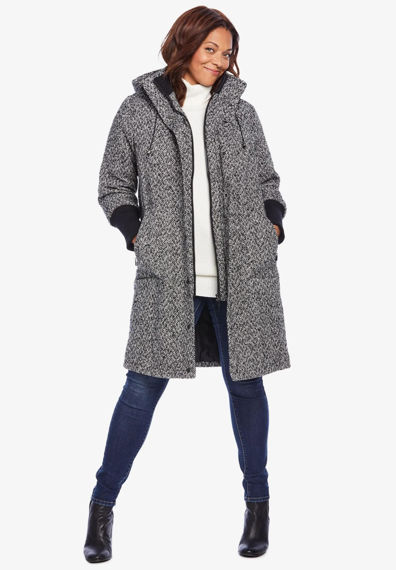 Rib-Knit Trim Wool Coat