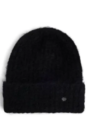 Ribbed beanie hat with stacked-logo trim