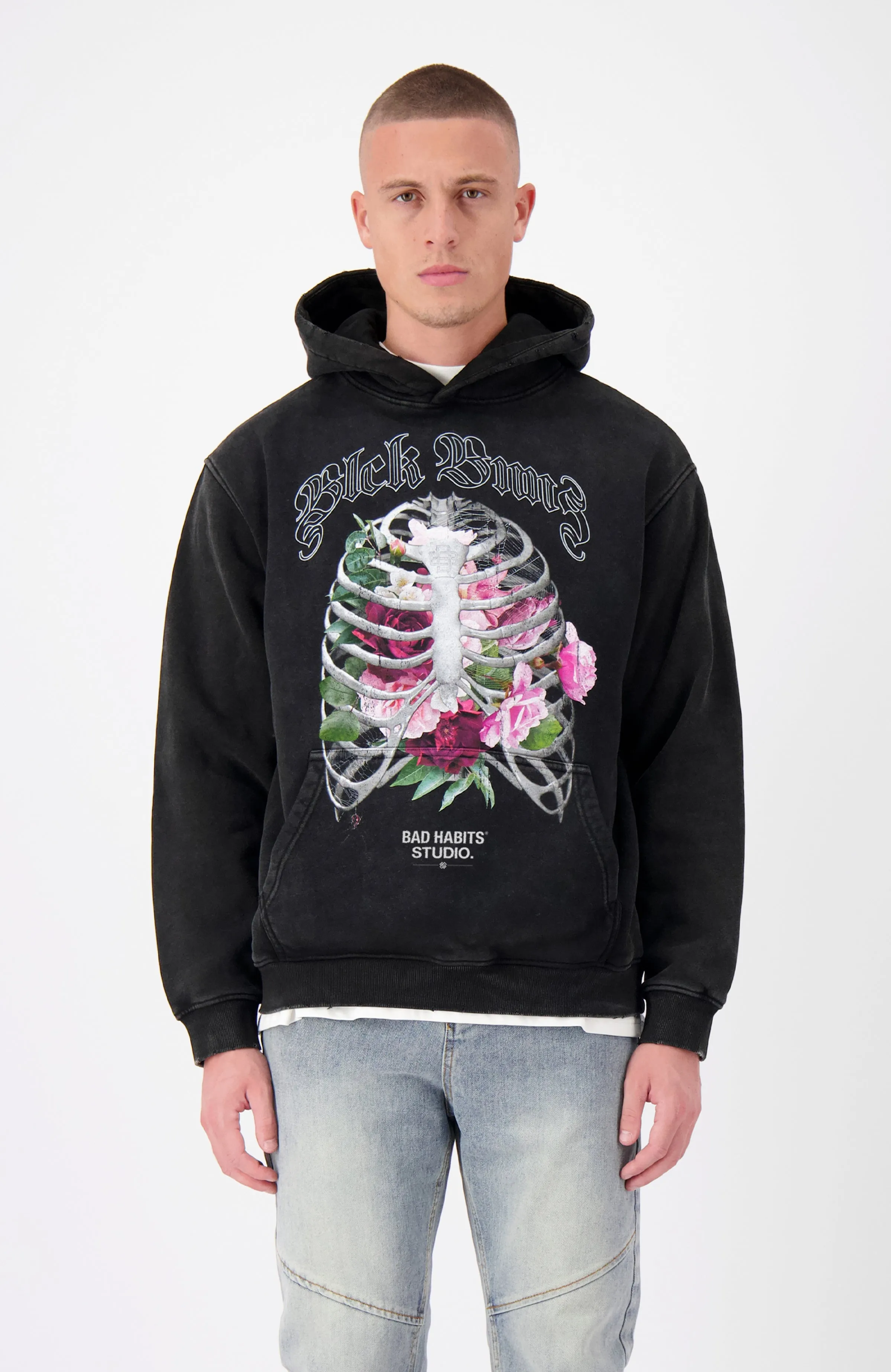 RIBCAGE HOODIE | Washed Black