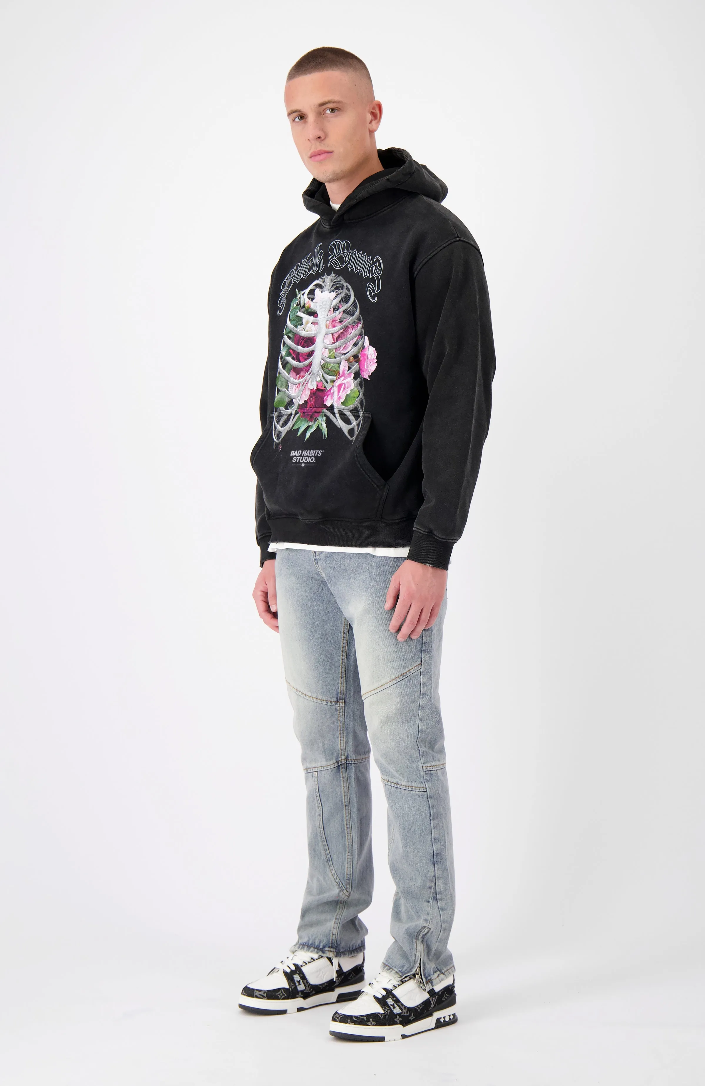 RIBCAGE HOODIE | Washed Black