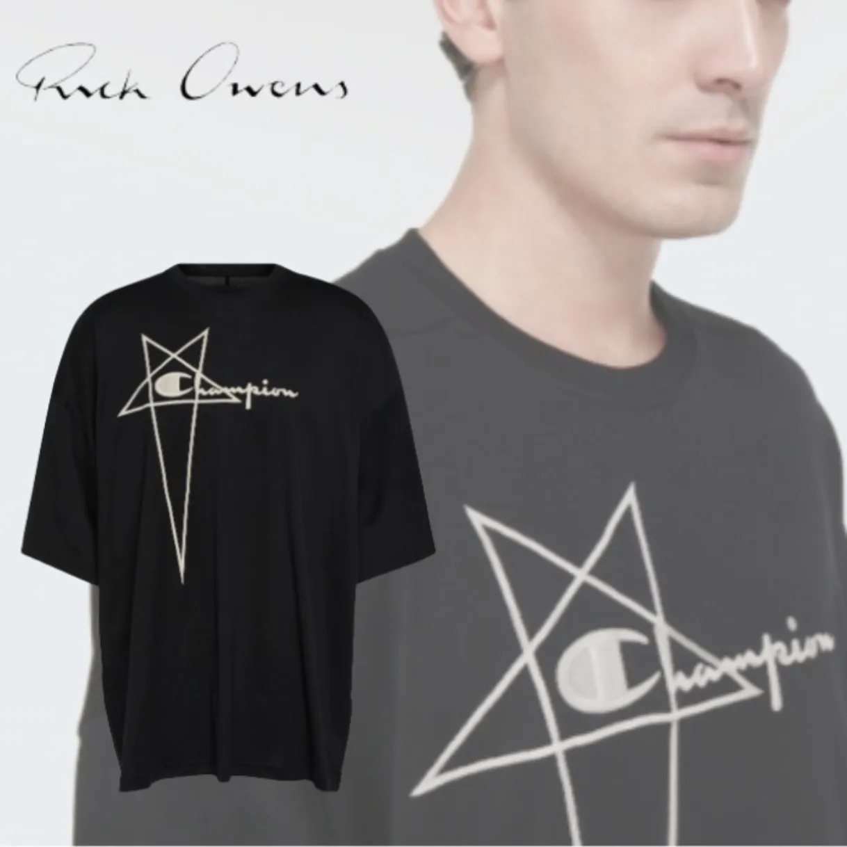 RICK OWENS  |Crew Neck Star Street Style Cotton Short Sleeves Oversized