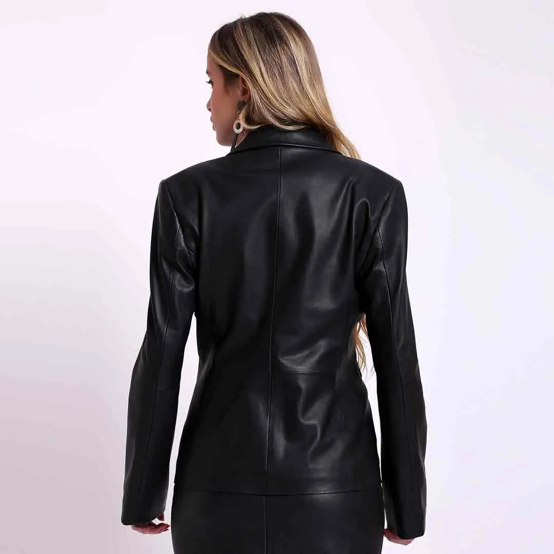 Saint Irida Women Black Leather Blazer