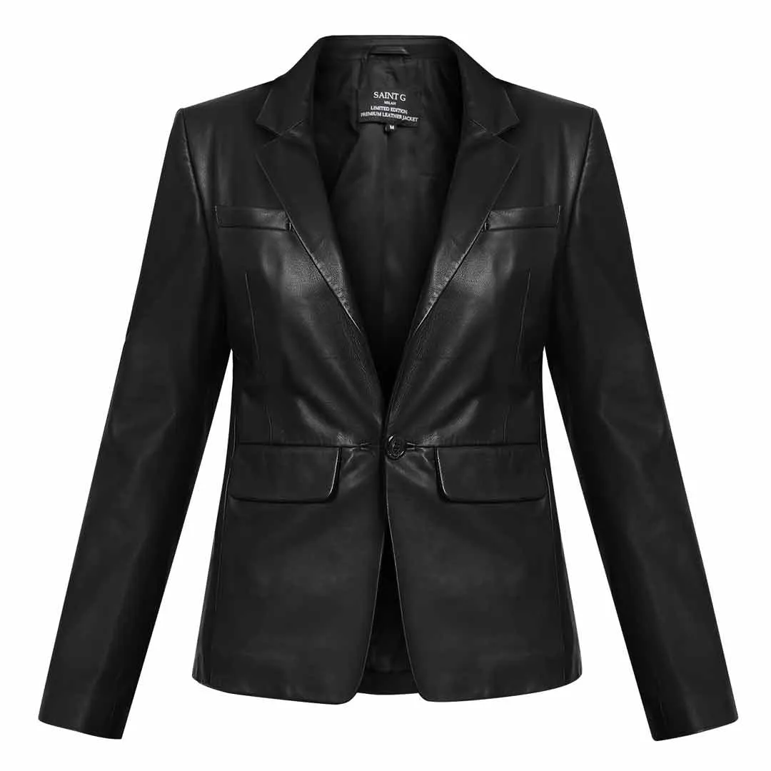 Saint Irida Women Black Leather Blazer