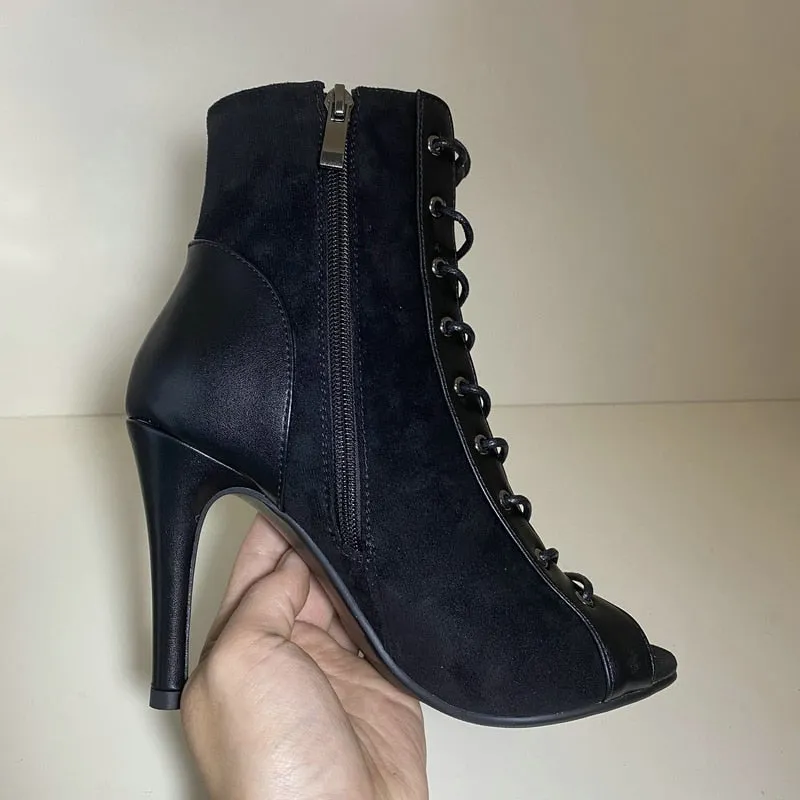 Sexy Black High Heel Peep Toe Ankle Boots with Zipper