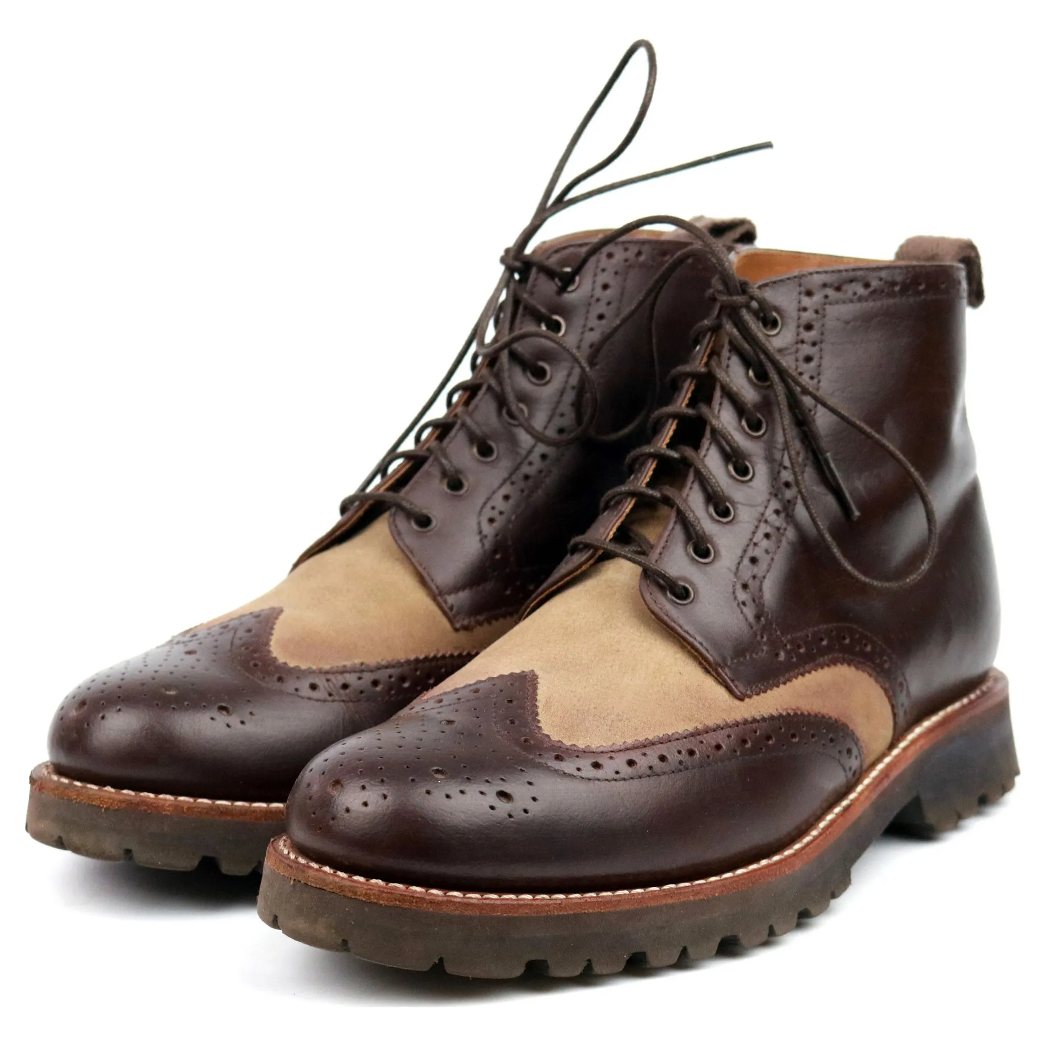 'Sharp' Brown Two Tone Leather Brogue Boots UK 6 G