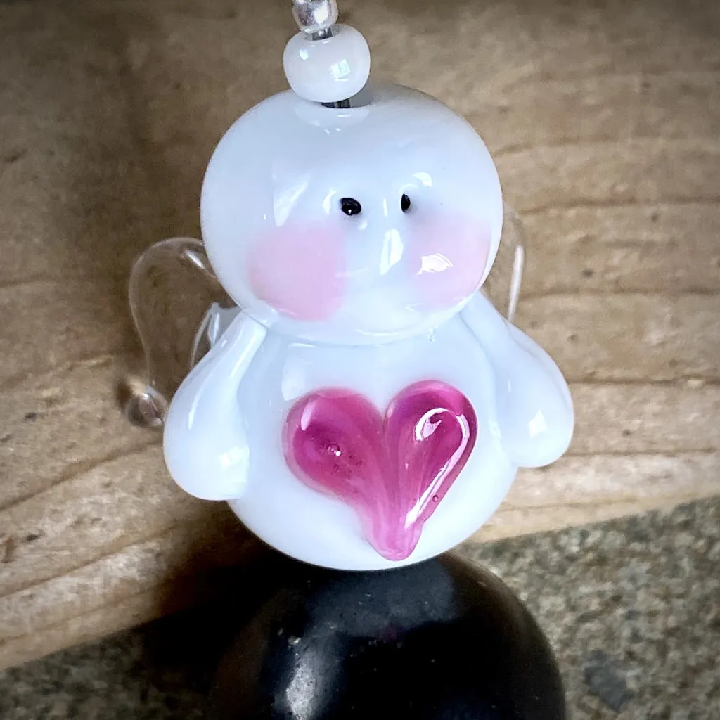 Snow Angel Shungite Ornament Big Pink Heart Clear Glass Wings - Google SEO friendly keywords result: Snow Angel Shungite Ornamen