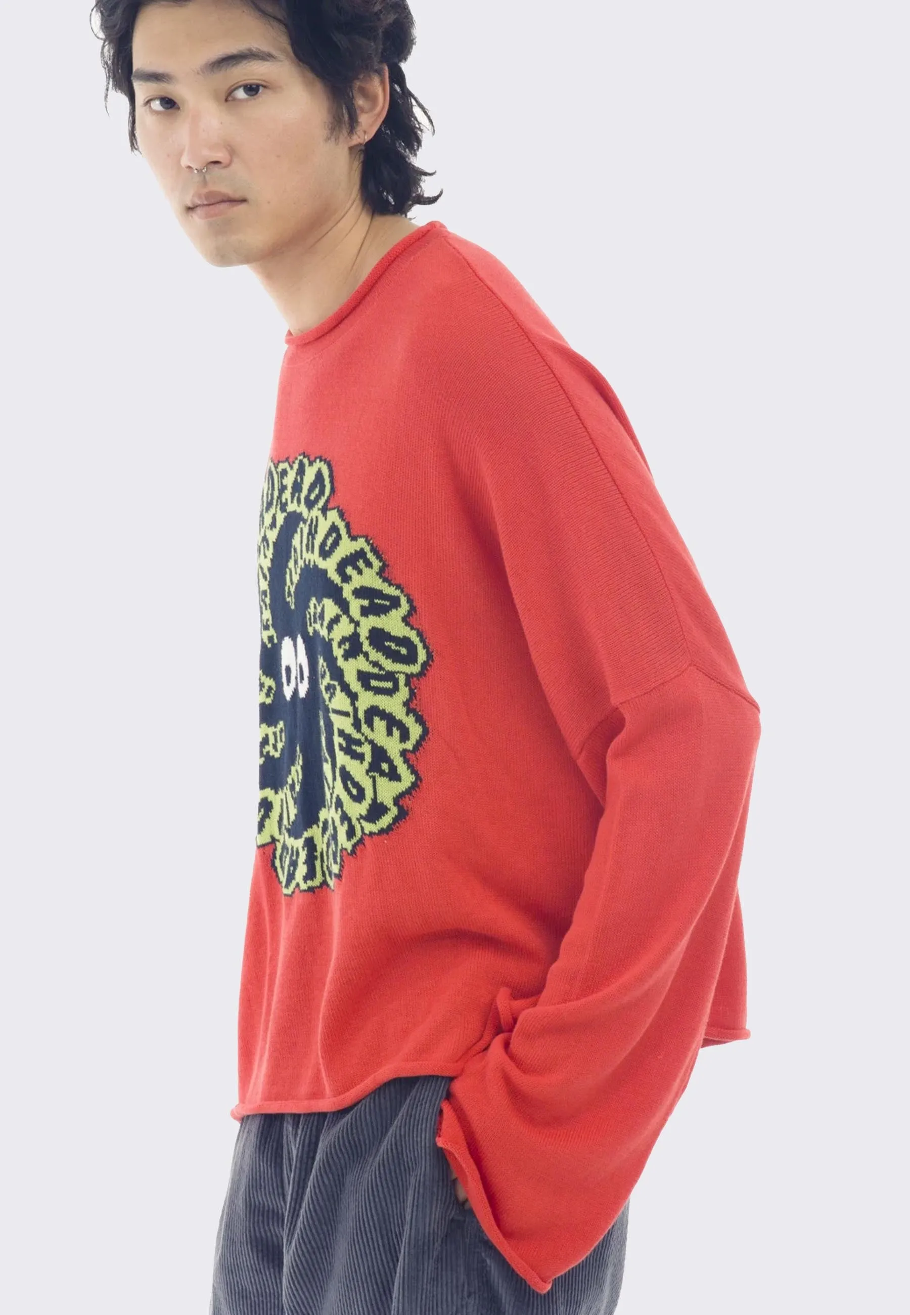 Spit It Oversized Cropped Boxy Sweater - red