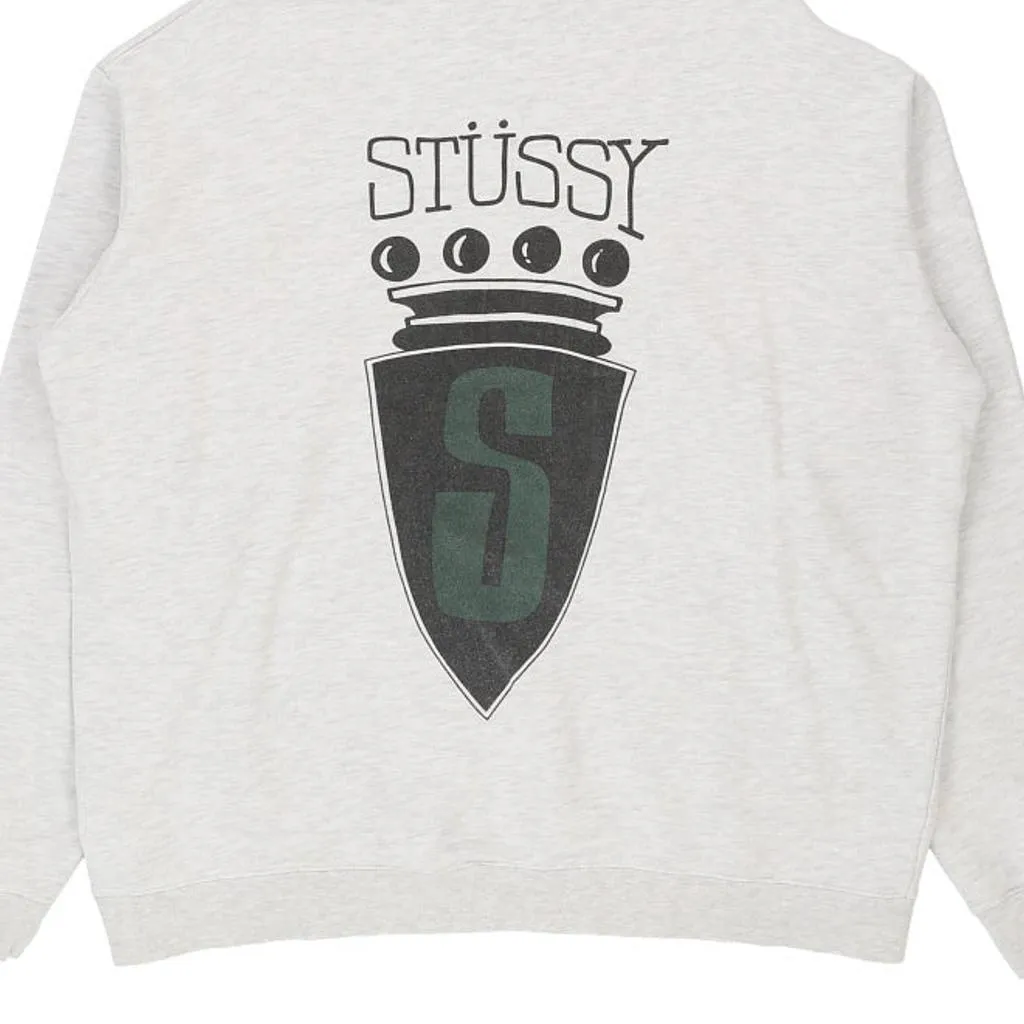 Stussy Spellout Hoodie - Large White Cotton Blend