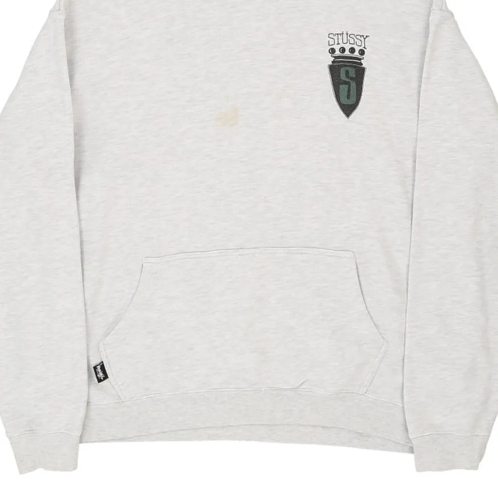 Stussy Spellout Hoodie - Large White Cotton Blend