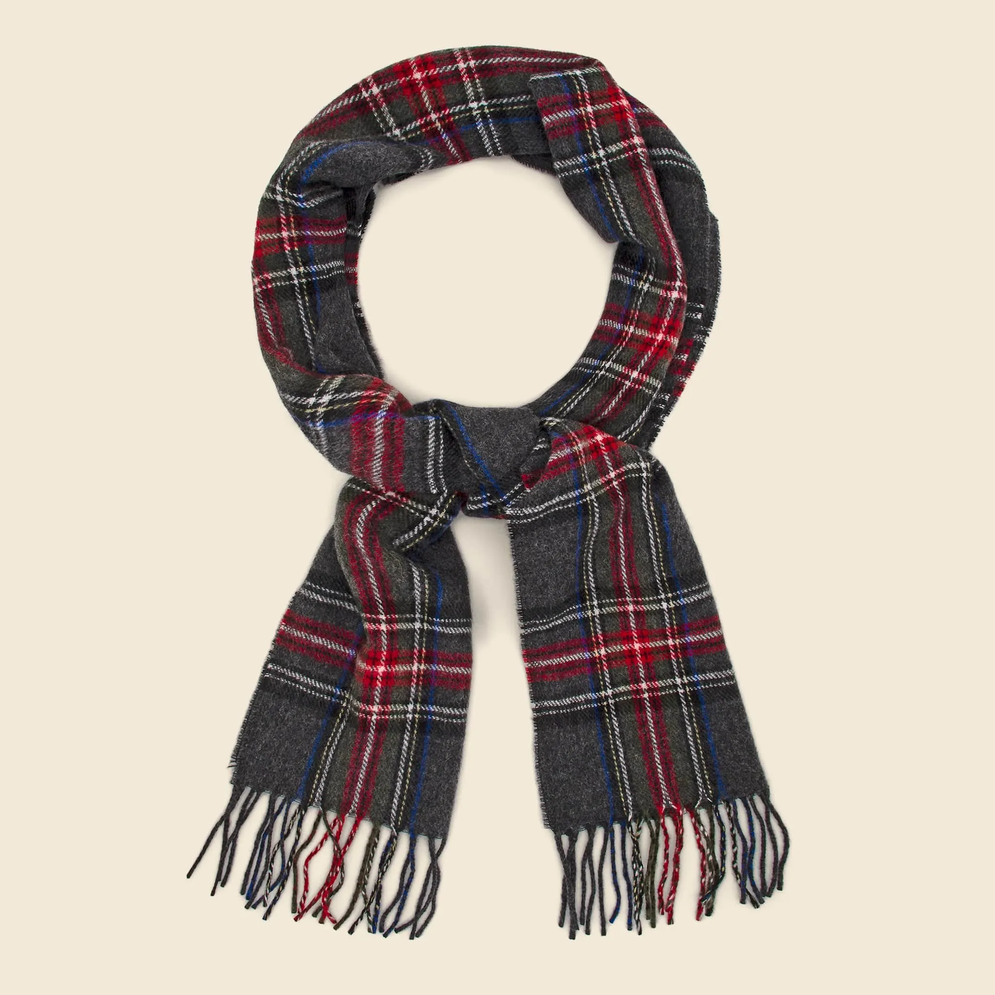 Tartan Wool Scarf - Charcoal