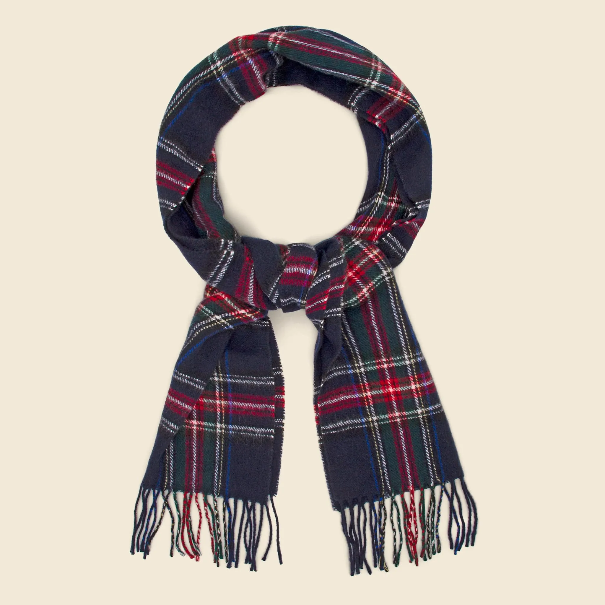 Tartan Wool Scarf - Navy