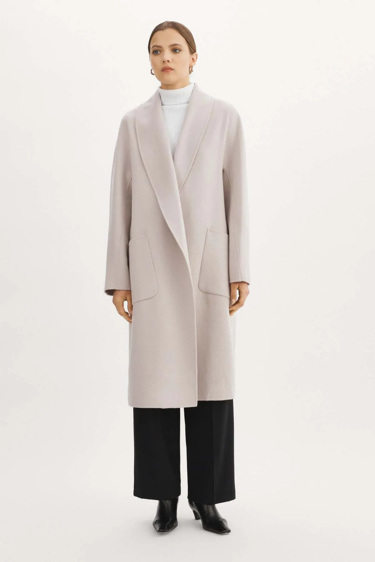 Thara Shawl Collar Wool Coat - Feather Grey