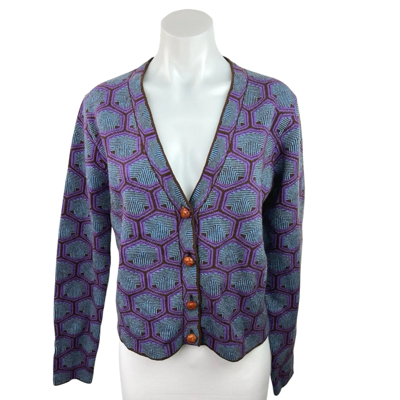 Tory Burch Sport Multicolor Printed V Neck Button Up Knit Cardigan Sweater Sz XS