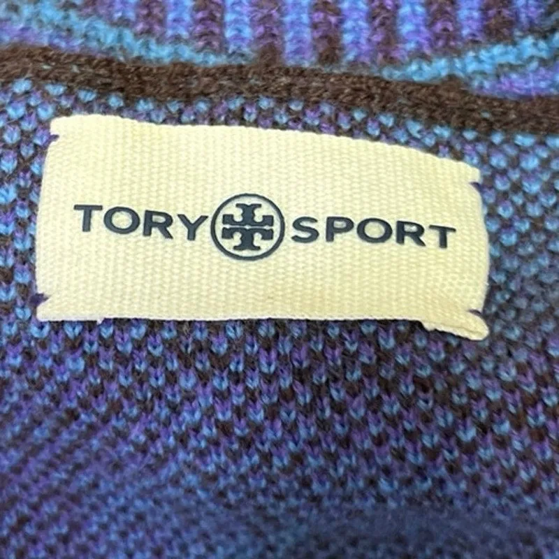 Tory Burch Sport Multicolor Printed V Neck Button Up Knit Cardigan Sweater Sz XS