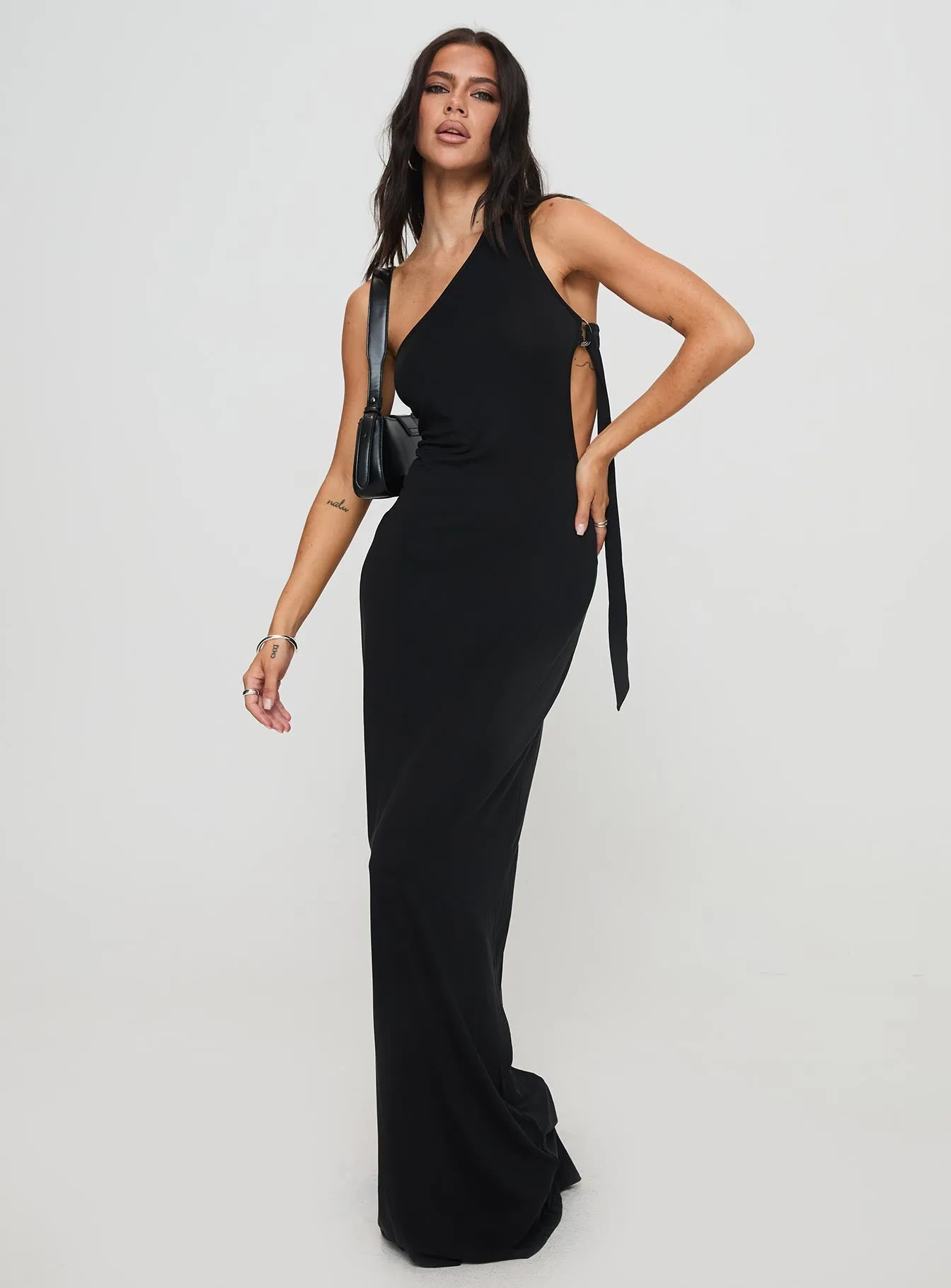 Trail Blazer Asymmetrical Maxi Dress Black